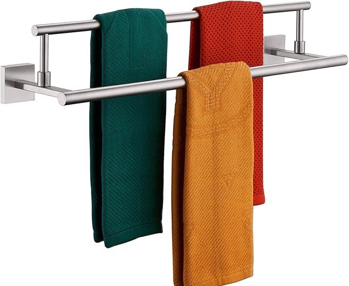 KOKOSIRI Bath Towel Holders Brushed Nickel Bathroom Rack 24-Inch Double Towel Bars Rails for Garage Kitchen Stainless Steel B5009BR-L24 - ModernBath