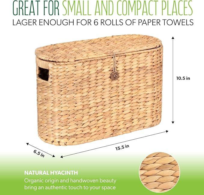 Toilet Papers Storage, Water Hyacinth Baskets with Lid, Water Hyacinth Toilets Paper Basket for Storage, Toilets Paper Holder Wicker Basket, Toilet Papers Organizer, Bathroom (with Lid Model 2) - ModernBath