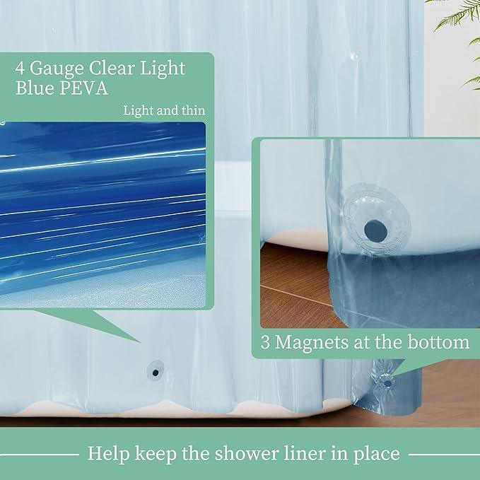 Mrs Awesome Clear Blue Shower Curtain Liner with 3 Magnets, 72x72 Premium Flexible Sturdy Plastic Shower Curtain for Bathroom Lightweight & Waterproof, Clear Blue - ModernBath