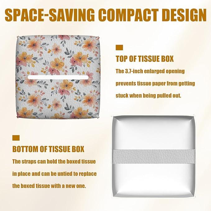 Horse Floral Tissue Box Cover 2PCS, Leather Tissue Box Holder Square Facial Paper Case Tissue Box Cube Organizer for Bathroom Bedroom Desk Office - ModernBath