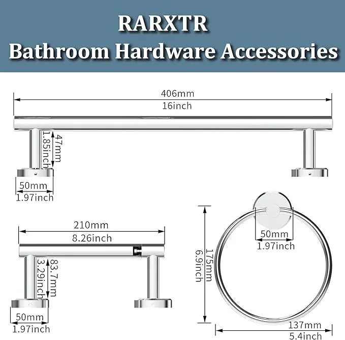 3pc Bathroom Hardware Set with Polished Toilet Paper Holder, Towel Ring, Towel Bar SUS304 Stainless Steel Toilet Paper Roll Holder Wall Mount, Bathroom Towel Holder, Towel Rack Set - ModernBath