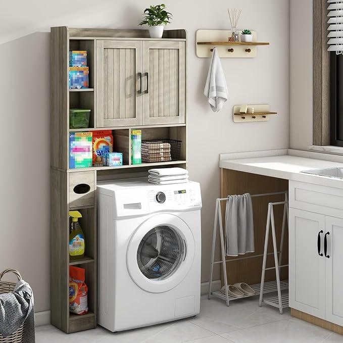 Farmhouse Storage Cabinet Over Toilet with 2 Barn Doors & Toilet Paper Holder Stand, Space-Saving Bathroom Rack - ModernBath