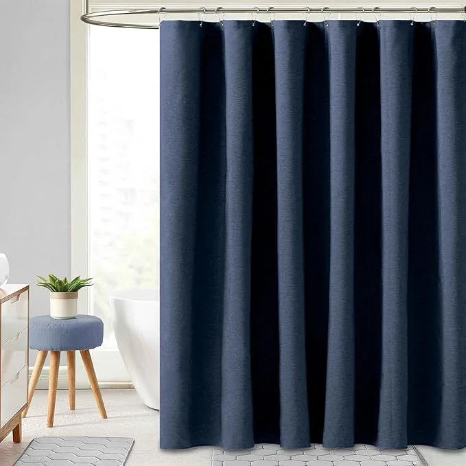 BTTN Extra Long Fabric Shower Curtain - 72x90 Inch Linen Textured Heavy Duty Cloth Shower Curtain Set with Plastic Hooks, Hotel Luxury Waterproof Tall Polyester Shower Curtains for Bathroom, Navy Blue - ModernBath