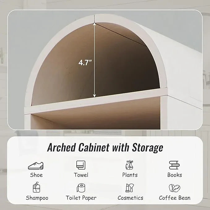 67" Tall Arched Bathroom Storage Cabinet, 8-Tier Modern Farmhouse Storage Cabinet with Adjustable Shelves, Wood Freestanding Cabinet for Bathroom, Living Room, Entryway, Hallway (Antique White) - ModernBath