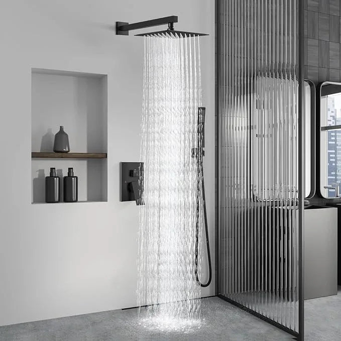 Aolemi Shower Faucet Set Rain Shower System with Handheld Spray Bathroom Shower Combo Rough-in Valve and Shower Trim Kit Included Matte Black 8 Inch Wall Mount Shower Head - ModernBath