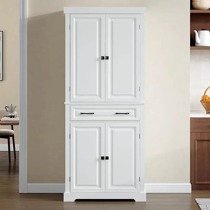 72" Tall Kitchen Pantry Cabinet, White Wooden Storage Cabinet with Drawer, Adjustable Shelves & Anti-Tip Device, Freestanding Bathroom Storage Cabinet, Pantry Cabinets for Kitchen Storage - ModernBath
