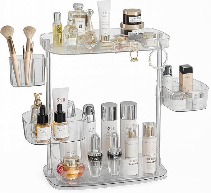 ACRYDECOR Clear Acrylic Makeup Organizer, Multi-Tier Cosmetic Storage Rack with Side Containers, Large Capacity Skincare Holder for Bathroom Counter, Vanity & Desk - ModernBath