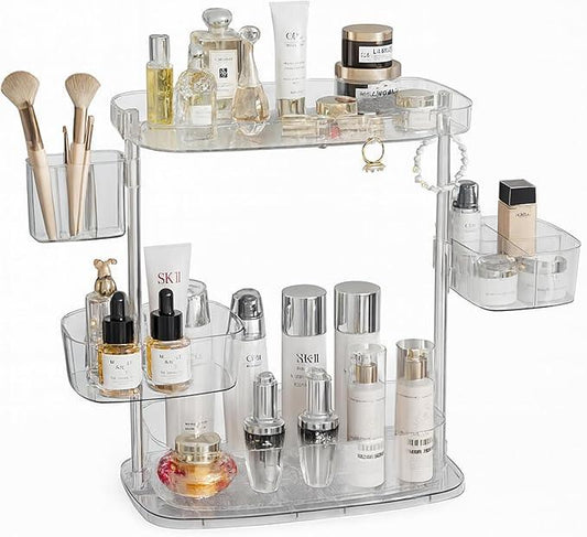 ACRYDECOR Clear Acrylic Makeup Organizer, Multi-Tier Cosmetic Storage Rack with Side Containers, Large Capacity Skincare Holder for Bathroom Counter, Vanity & Desk - ModernBath