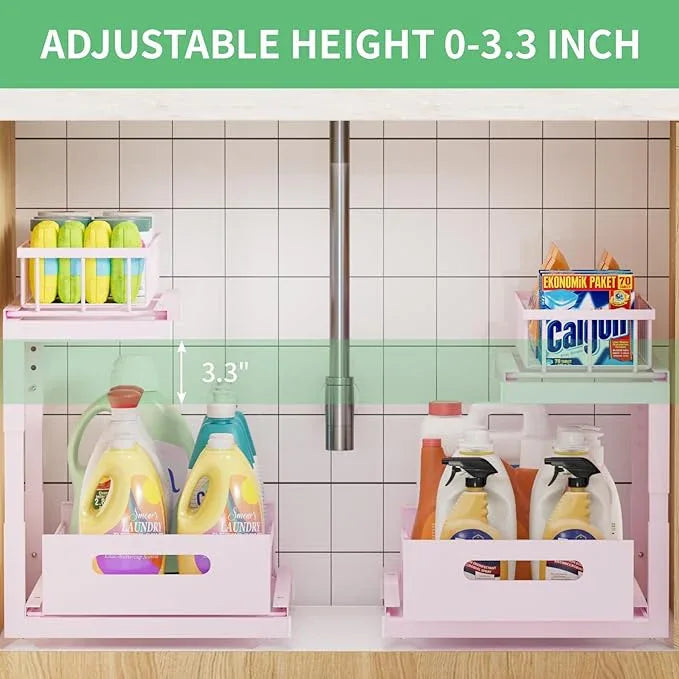 Under Sink Organizer Storage 2-Tier Premium Metal Pull-Out Racks, Height Adjustable, Heavy Dut and Easy Installation for Kitchen & Bathroom Organizers 1 Pack - ModernBath