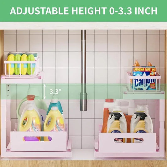 Under Sink Organizer Storage 2-Tier Premium Metal Pull-Out Racks, Height Adjustable, Heavy Dut and Easy Installation for Kitchen & Bathroom Organizers 1 Pack - ModernBath