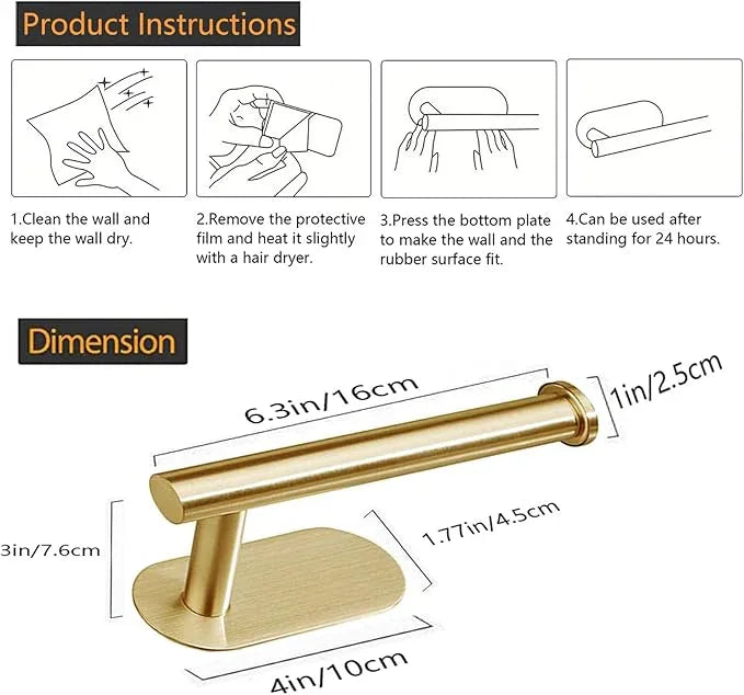 Toilet Paper Holder - Self Adhesive Toilet Paper Holder Wall Mount for Bathroom, SUS 304 Stainless Steel Command Strip Toilet Paper Roll Holder Stick On Wall, No Drilling - Brushed Gold - ModernBath