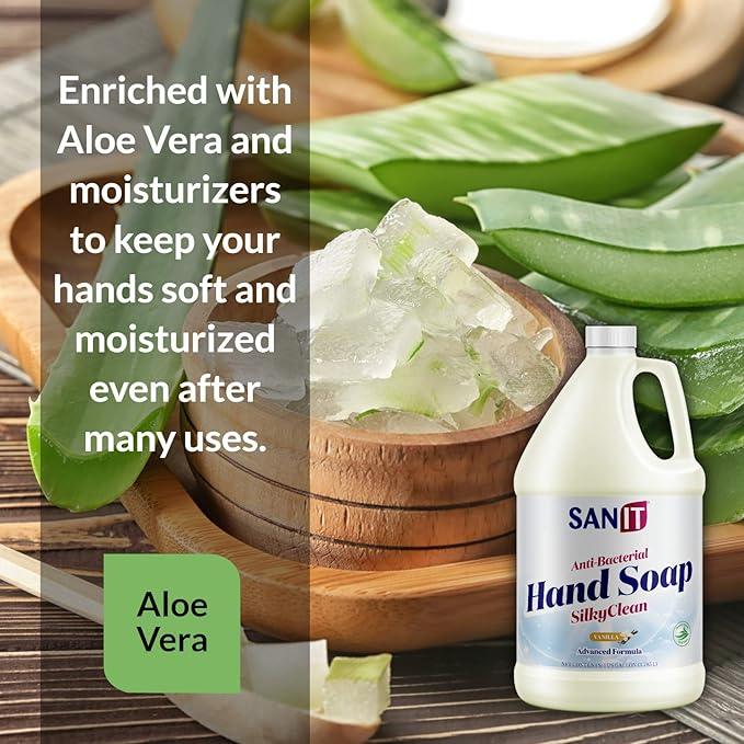 Sanit Silky Clean Antibacterial Liquid Gel Hand Soap Refill - Advanced Formula with Coconut Oil and Aloe Vera - All-Natural Moisturizing Hand Wash - Made in USA, Vanilla, 1 Gallon - ModernBath