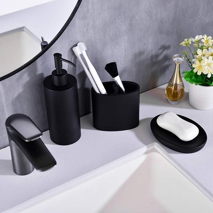 Jincrop Matte Black 5 Piece Bathroom Accessories Set - Resin Countertop Kit with Soap Dispenser, Toothbrush Holder, 2 Tumbler Cups, Soap Dish - ModernBath