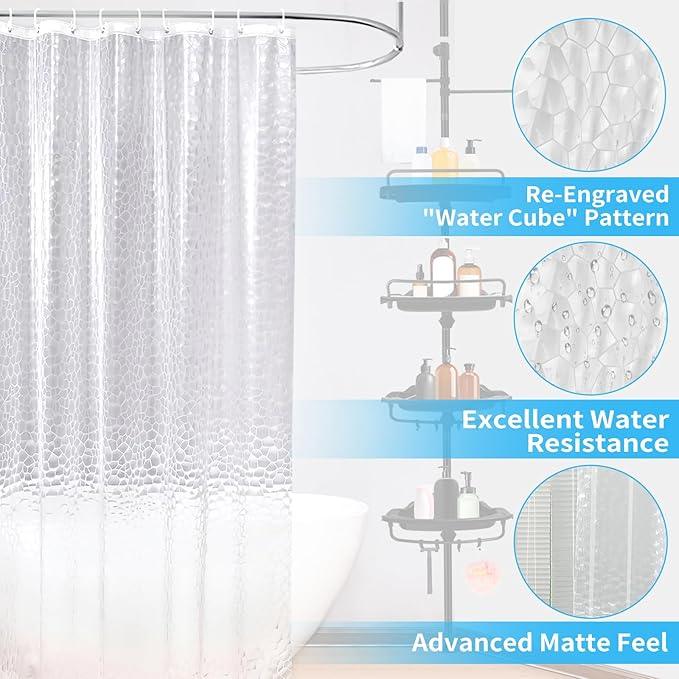 32-122inch Corner Shower Caddy Tension Pole with Shower Curtain, Rustproof Drill-Free Adjustable Shower Shelves for Bathroom Bathtub Washbasin, with 4 Tier Patent Stable Shelves & Towel Bars - ModernBath