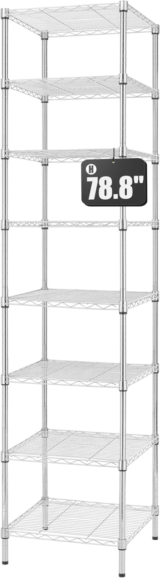 Finnhomy Heavy Duty 8 Tier Wire Shelving, 18x18x78.8 inches 8 Shelves Storage Rack with Thicken Steel Tube, Pantry Shelves for Storage, Adjustable Metal Shelving Unit, NSF Certified, Chrome - ModernBath