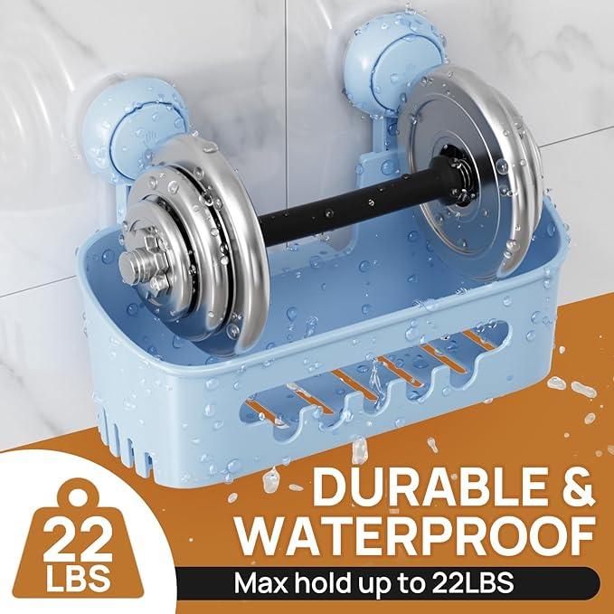 LEVERLOC Shower Caddy Suction Cup Set Shower Organizer & Soap Holder & Toothbrush Holder, Bathroom Shelf Basket NO-Drilling, Removable Suction Storage Waterproof Bathroom Caddy, Blue - ModernBath