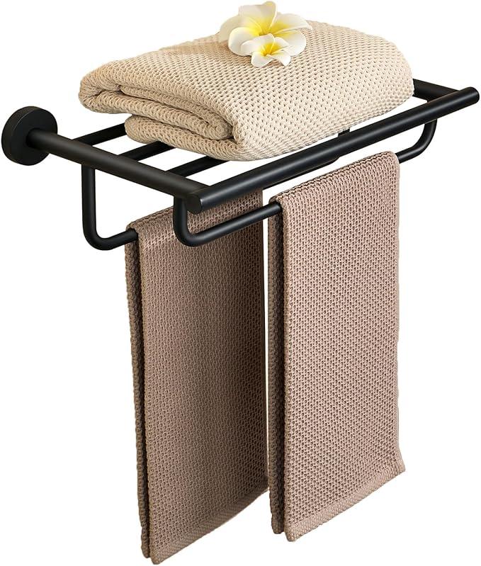 Alise Towel Rack for Bathroom Lavatory,Towel Holder Towel Shelf with Double Towel Bars Wall Mount,SUS 304 Stainless Steel Towel Hanger Storage 16 Inch,Matte Black GYT7040-B - ModernBath