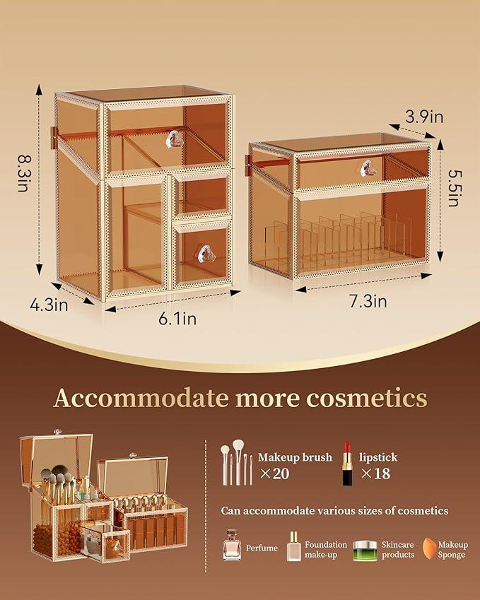 CoralHouse Makeup Organizer Countertop Set – Vanity Holder with 18-Slot Lipstick Organizer & Covered Makeup Brush Holder – Skincare, Perfume & Cosmetic Display for Bathroom or Dresser - ModernBath