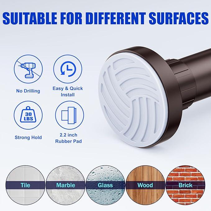 Ausemku Shower Curtain Rod 32-80 Inch Adjustable - 1 Inch Diameter Heavy Duty No drill Spring Tension Shower Rod, Non-Slip Rustproof Telescopic Rod for Bathroom, Brown - ModernBath