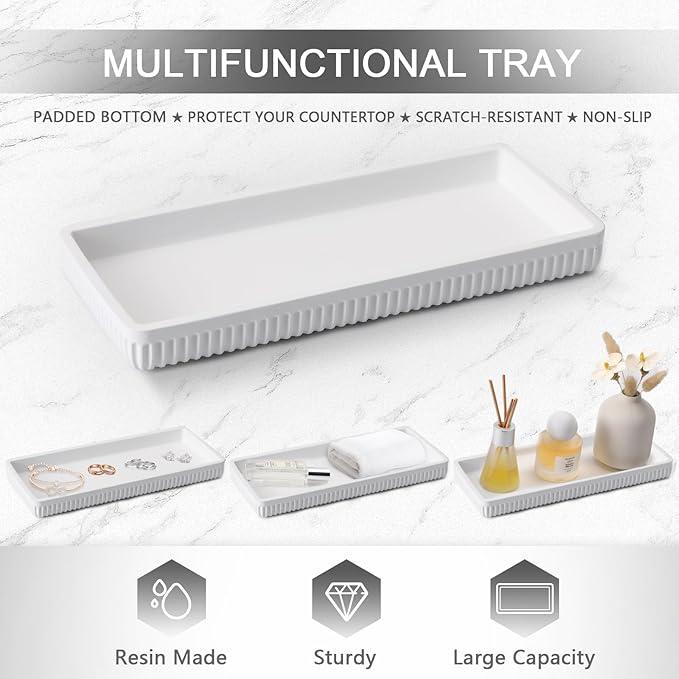 XLHOMO Resin Bathroom Toothbrush Holder Set, Matte White Bathroom Accessories Set 4 Pcs, Bathroom Tumbler Cup Tooth Brushing Cup Set with Tray, for Sink Countertop Modern Home Decor - ModernBath