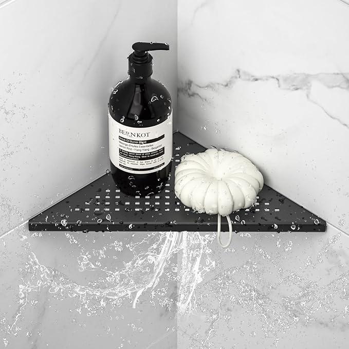 Corner Shower Shelf, 10" Matte Black 304 Stainless Steel Grout in Shelf Rack for for Tiled Wall, Recessed Bathroom Shelf - ModernBath