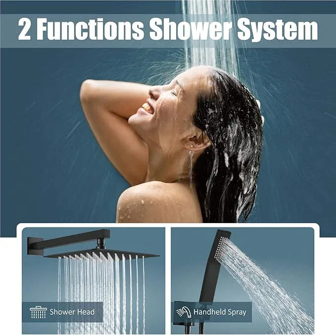 Aolemi Shower Faucet Set Rain Shower System with Handheld Spray Bathroom Shower Combo Rough-in Valve and Shower Trim Kit Included Matte Black 10 Inch Wall Mount Shower Head - ModernBath