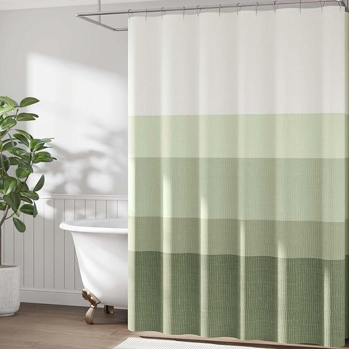 jinchan Ombre Forest Green Striped Shower Curtain Waterproof Fabric Shower Curtain for Bathroom Gradual Color Minimalist Design Modern Neutral with 12 Hooks 70x72 Inches - ModernBath