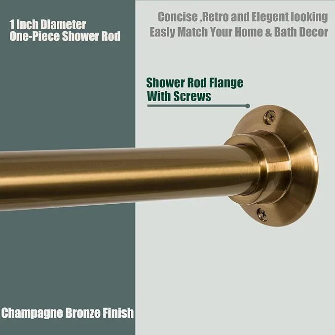 Artiwell 60" Heavy Duty Straight Shower Rod With Shower Rod Flange, Permanent Mount Shower Curtain Rod With Screws Bracket, Never Rust Stainless Steel, Window Curtain and Closet Rod, Champagne Bronze - ModernBath