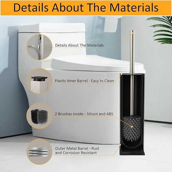 BGL Toilet Brush and Holder Set Brushed Nickel Aluminium Freestanding Toilet Bowl Cleaner Brush and Holder for Bathroom Storage and Organization, Square Design Sturdy and Space Saving - ModernBath