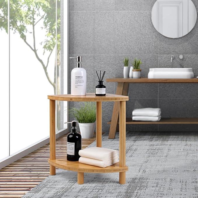 GUGIGIP Upgraded Bamboo Corner Shower Stool for Inside Shower Waterproof,2-Tier Shower Foot Rest with Storage Shelf,Corner Shower Shelf Bench Caddy Shaving Leg,Bath Seat,Gifts for Women Mom - ModernBath
