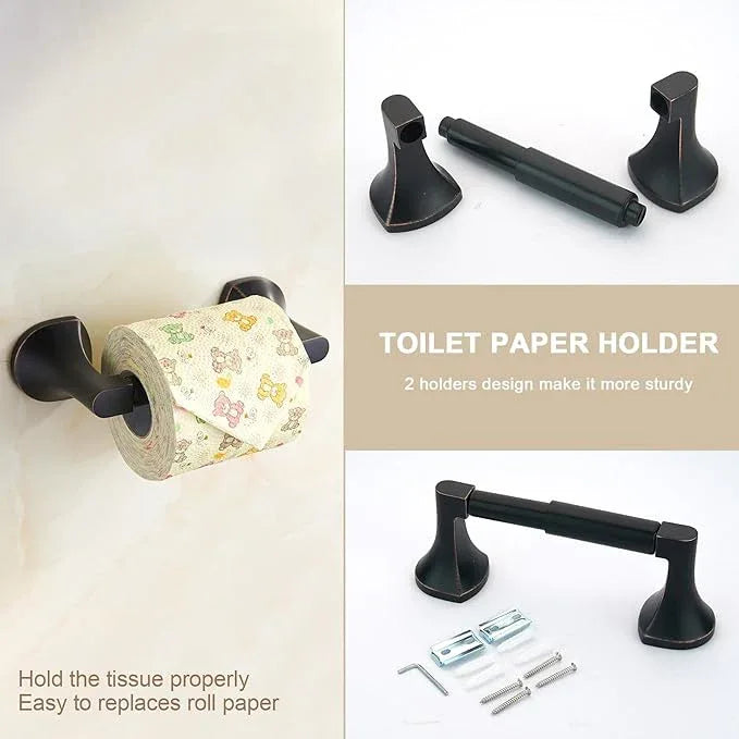 BGL 4 Piece ORB Bathroom Hardware Set - Wall Mounted Bathroom Accessories Set with Towel Bar, Towel Ring, Toilet Paper Holder, Robe Hook - Rustproof Bathroom Towel Bar Set - ModernBath