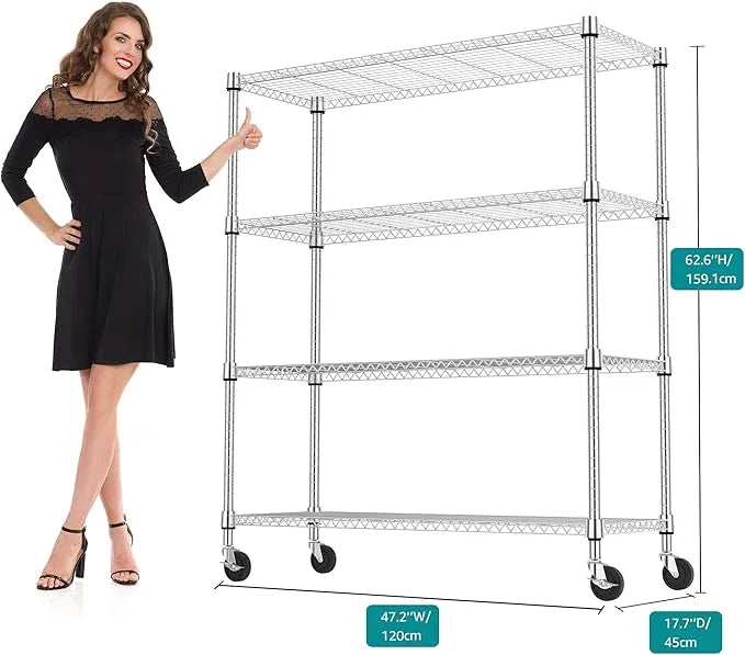 4 Tiers Shelf 1400 lbs Steel Storage Shelving Utility Shelving Unit Steel Organizer Wire Rack for Home,Kitchen,Office,Garage Chrome 17.7" D x 47.2" W x 62.6" H - ModernBath