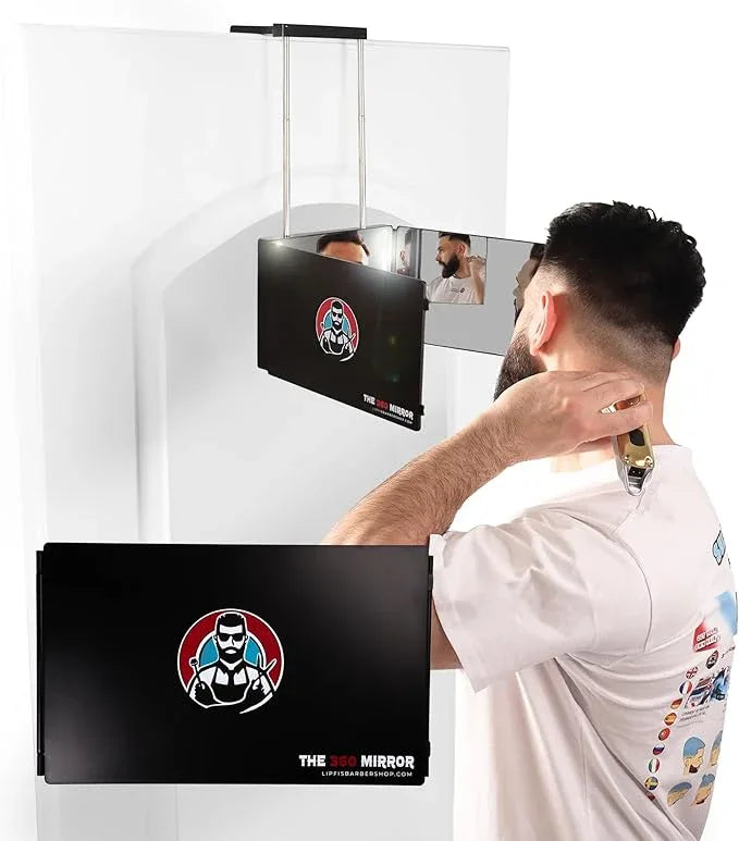The 360 Mirror - 3 Way Mirror for Self Hair Cutting - Adjutable Trifold Barber Mirro to Cut Your Own Hair - Tri Fold Self Haircut System - Three Sided Mirro for Haircuts (Black - Mini LED version) - ModernBath