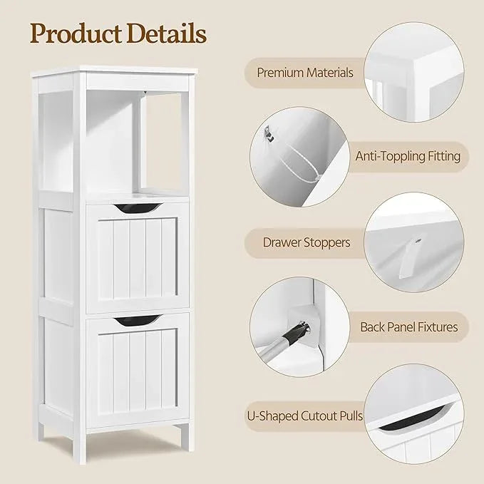 Yaheetech Bathroom Floor Cabinet, Wooden Storage Cabinet with 2 Drawers, Multifunctional Side Organizer Rack Stand Table, White - ModernBath