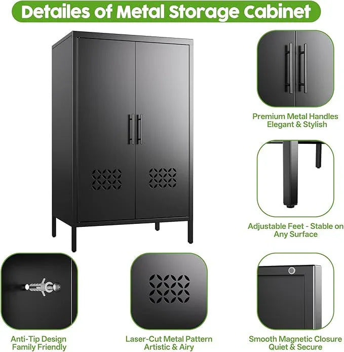 42" H Metal Pantry Cabinet, Kitchen Pantry Storage Cabinets with 2 Shelves, for Home Office Bathroom, Required Assembly, Black - ModernBath