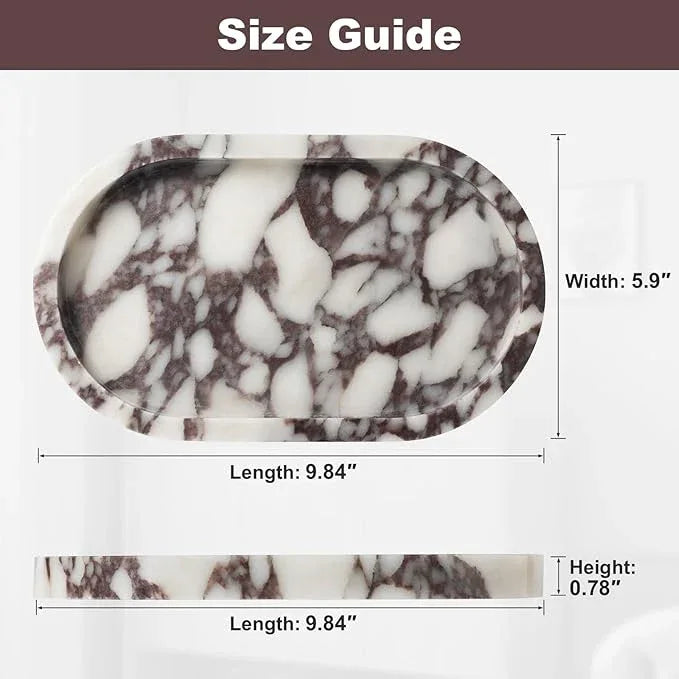 Natural Calacatta Viola Marble Tray 10"x6" - Non-Resin Bathroom Vanity Organizer & Kitchen Decor | Waterproof Oval Stone Serving Dish (Purple Portoro) - ModernBath