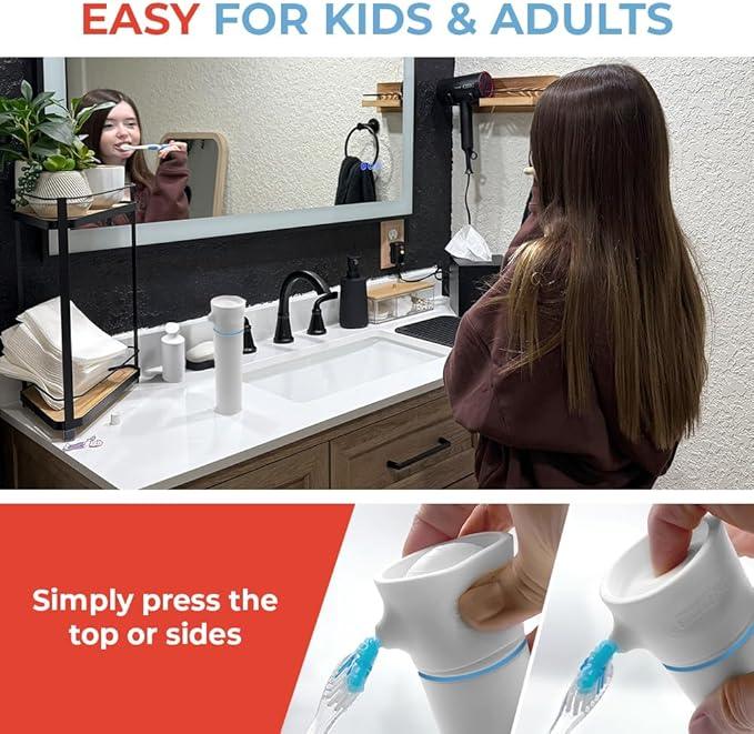 SqueezMe EasyPump Toothpaste Dispenser System - No-Mess Toothpaste Dispenser for Kids, Adults, Families - Hygienic Design & Easy One-Hand Use - Organizers & Accessories for Bathroom - Universal Fit - ModernBath