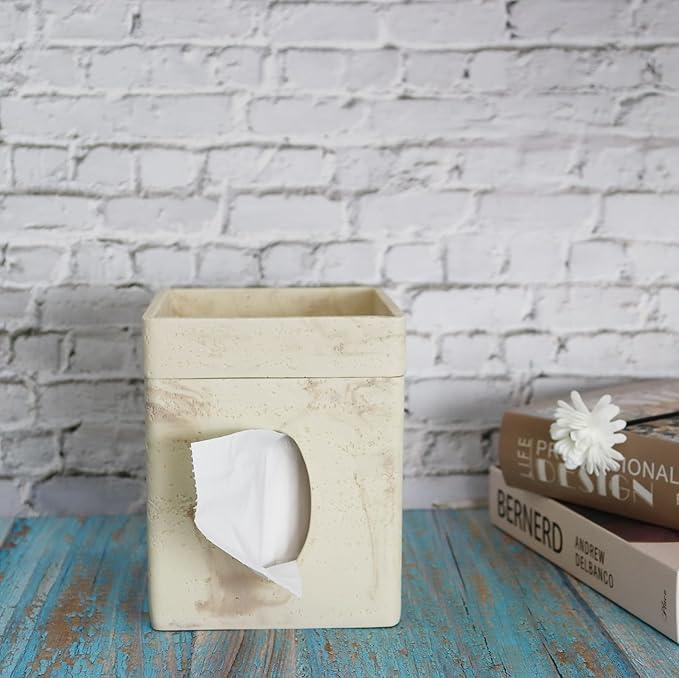 Hymmah Square Tissue Box Cover/Holder with Tray,Unique Cube Design Tissue Dispenser Decor for Vanity Counter Tops Also Great for Bedroom and Living Room - ModernBath