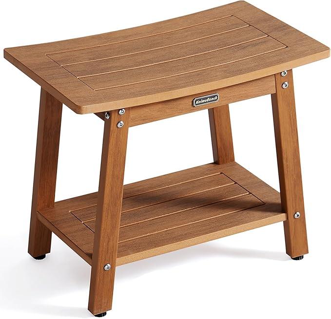 KaimuBench Large HDPS Shower Bench Seat, Waterproof Shower Stool for Inside, Bath Chair Seat for Shaving Legs, Spa Foot Rest with Adjustable Feet, No Maintenance, Indoor/Outdoor Use, Brown - ModernBath
