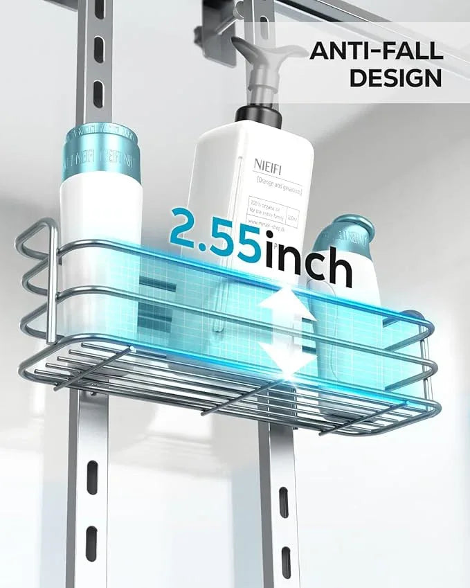 Nieifi Over The Door Shower Caddy Pantry Organizer Rack, Adjustable Hanging Shower Organizer Shelf Basket Storage Rack, Bathroom Shelves Drill Free Extra Large, Silver - ModernBath
