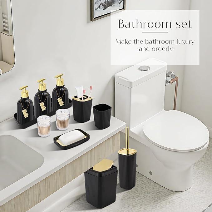 WSBArt 17PCS Bathroom Accessories Bathroom Set Black Bathroom Accessories,Toilet Brush, Trash Can, Qtip Holder Dispenser& 3PCS Soap Dispenser - ModernBath