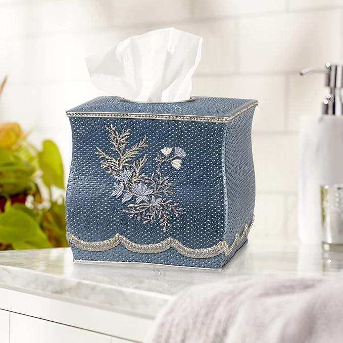 Zahari Home 2pc Capri Bathroom Decor Set Waste Basket for Bathroom & Tissue Cover Modern Classic Decor Stylish Unique Design Beautiful Royal Blue Bathroom Accessories Set - ModernBath