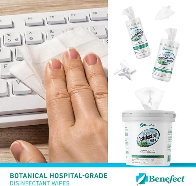 Benefect Botanical Disinfecting Wipes - (170 Wipe Count) Natural, No Residue - Antibacterial Disinfectant, Multi-Surface Cleaning and Sanitizing Wipes - ModernBath