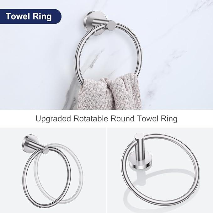 Lairuier Brushed Nickel Bathroom Hardware Set, 10-Piece Towel Bar Set SUS304 Stainless Steel Bathroom Hardware Accessories Set Round Towel Holder Set Wall Mounted - ModernBath