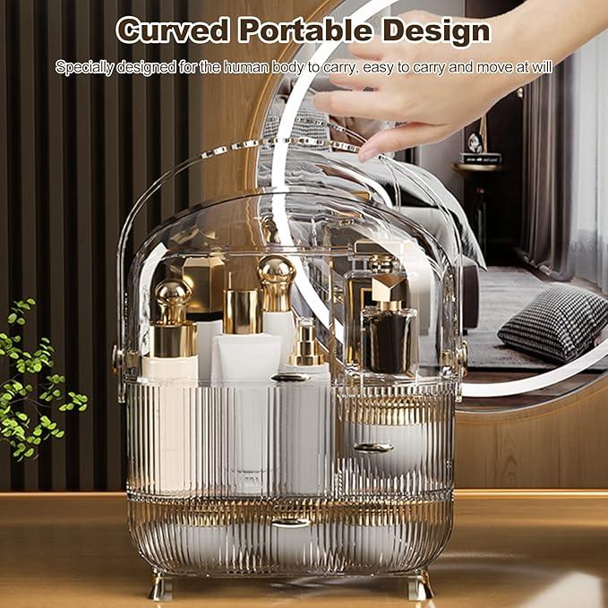 Ergocar Galatée Portable Retro Series Multi-Function Make Up Case Dustproof Cosmetic Storage Box,Cosmetics Skin Care Products Jewelry Organizer Finishing Box - High Transparency + Lipstick - ModernBath