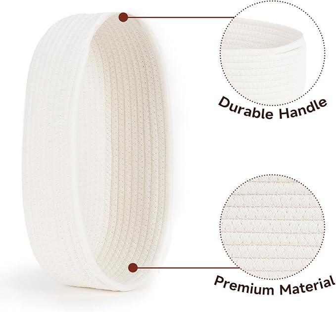 Temary Bathroom Organizer Bin, Toilet Paper Rope Baskets with Handles, Set of 2 Small Foldable Storage Bin for Toilet Tank Top Boho, Narrow Rectangle Baskets for Organizing (White, 13x5.9x3.9) - ModernBath