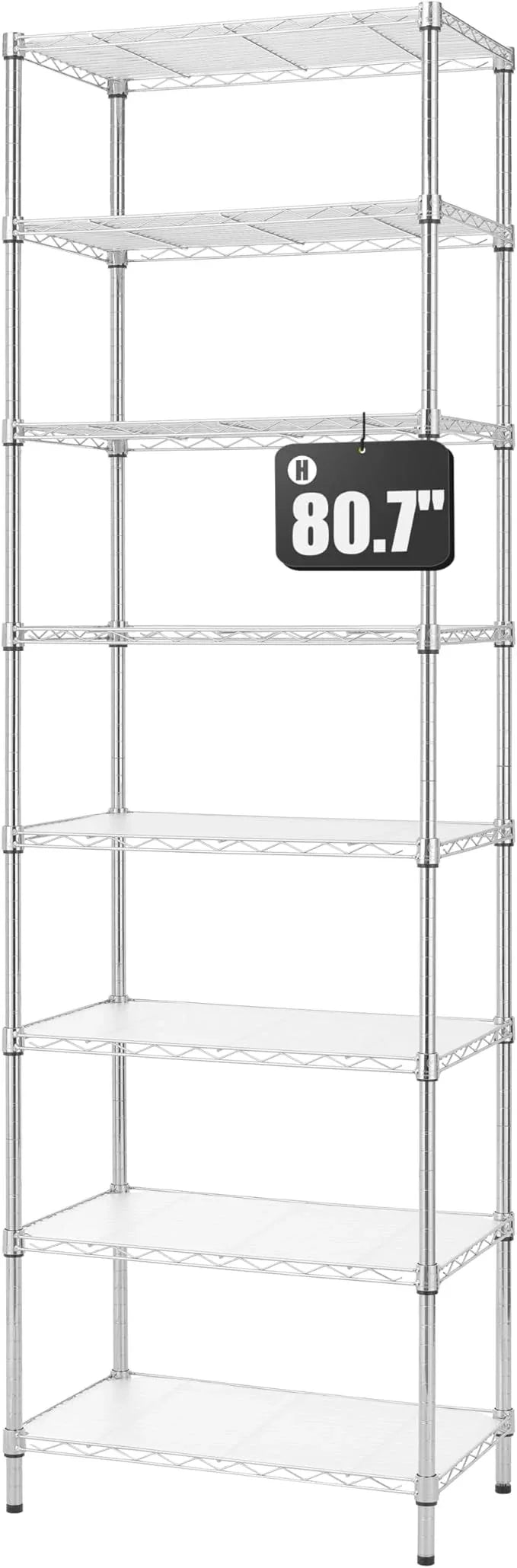 Finnhomy 8-Tier Wire Shelving Unit Adjustable Steel Wire Rack Shelving, 80.7 Inches Height 8 Shelves Metal Storage Rack, Pantry Shelves for Storage with PE mat, NSF Certified, Chrome - ModernBath