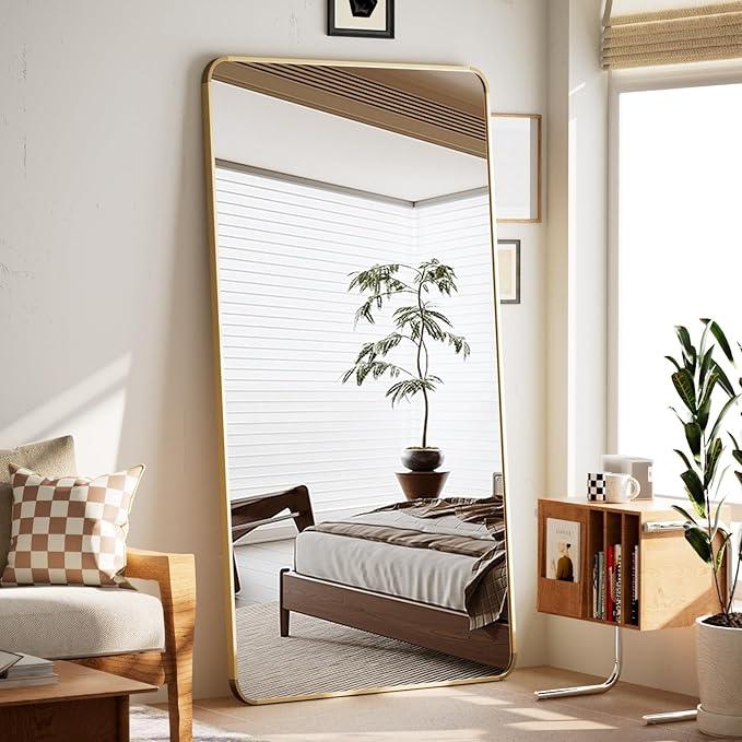 BEAUTYPEAK Gold Full Length Mirror, 71"x32" Rounded Corner Floor Mirror Standing Hanging or Leaning Against Wall, Suitable for Bedroom or Dressing Room - ModernBath