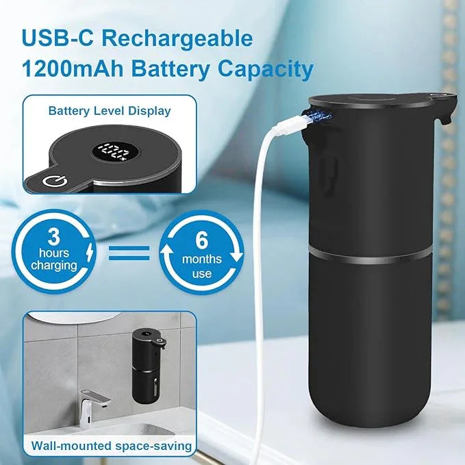 OHIFAST Automatic Liquid Soap Dispenser Touchless, USB Rechargeable Smart Hand Soap Dispenser, 6-Level Adjustable, 12.8oz/380mL, Compatible with Thick Thin Dish Soap for Bathroom Kitchen-Black - ModernBath