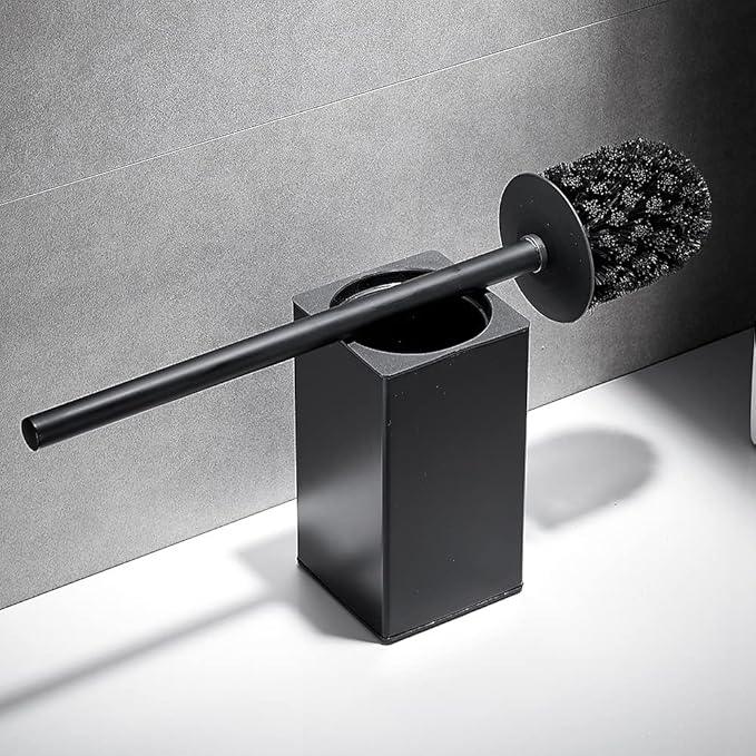 Freestanding Toilet Brush Holder for bathrooms 304 Stainless Steel Toilet Brush Stand Square Storage and Organization Rust Resistant 17-inch high Matte Black Finished - ModernBath